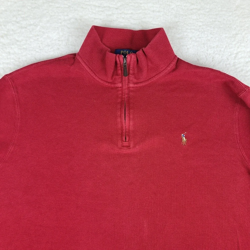 Polo Ralph Lauren Sweater Mens XL Red Estate Rib Quarter Zip‎ Sweatshirt *